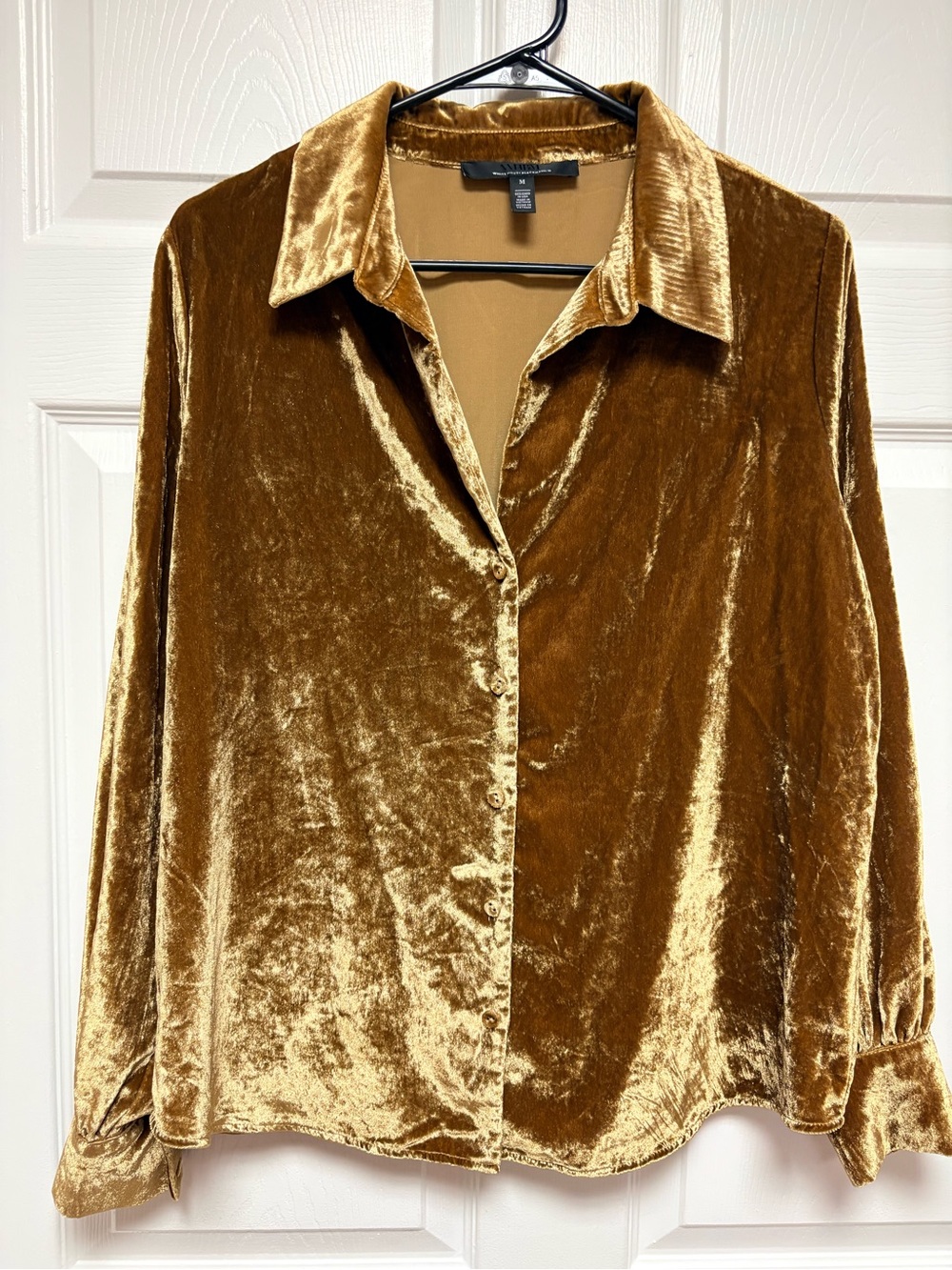 White House Black Market Gold Velvet Button-Up Blouse